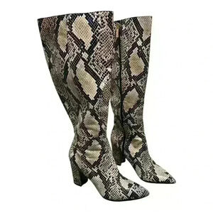 GUESS Snakeskin Knee-High Boots, Pointed Toe, 3" Block Heel – Size 6